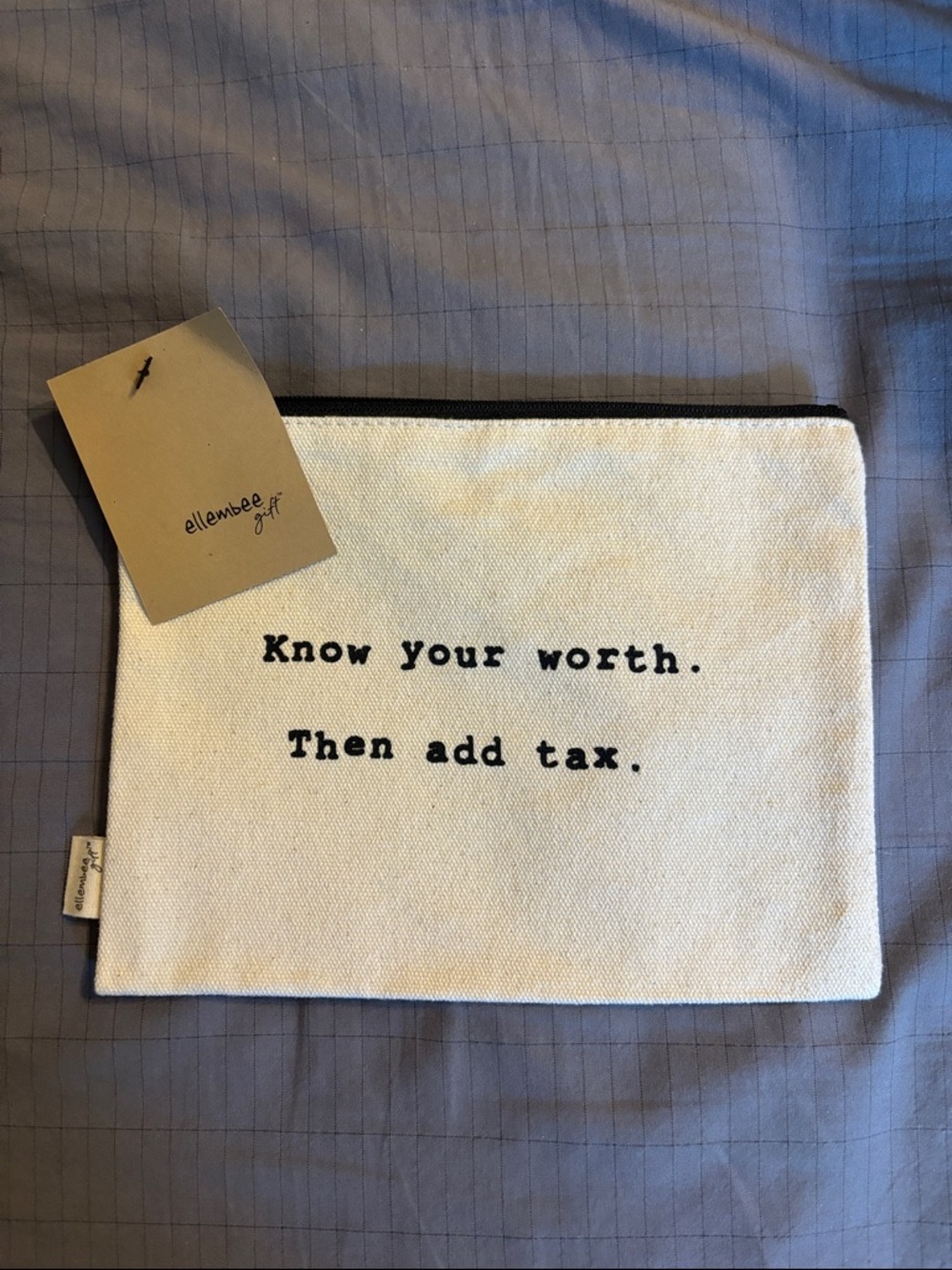 Canvas Zipper Pouch - White with Black Text